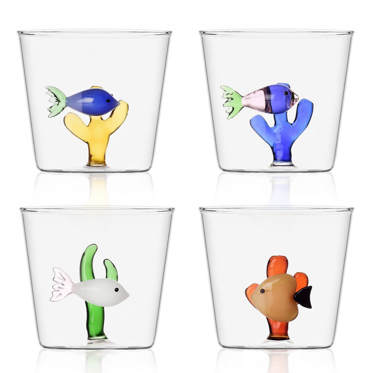 Lot de 4 verres poisson Marine Garden transparent, ICHENDORF