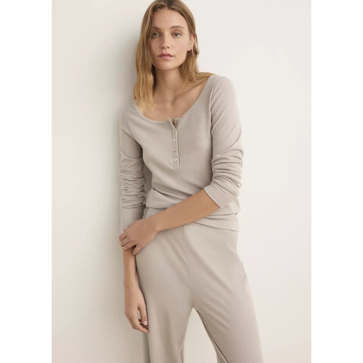 Pantalon de pyjama maille côtelée gris clair/pastel, MANGO