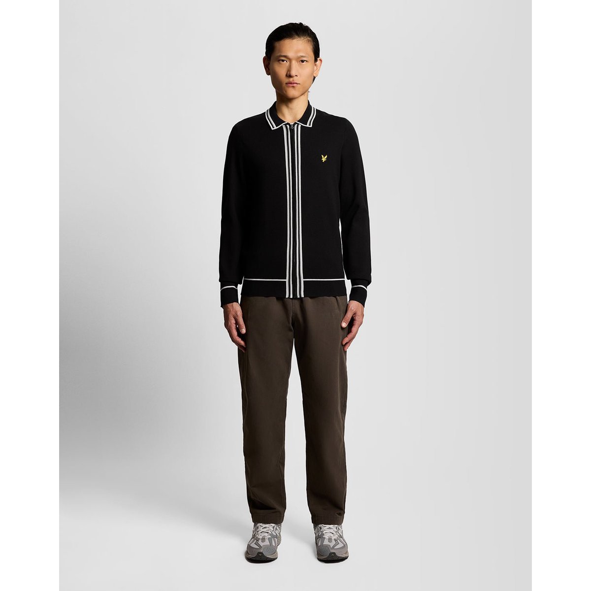 Pull à liserés contrastés zippé noir jais, LYLE & SCOTT