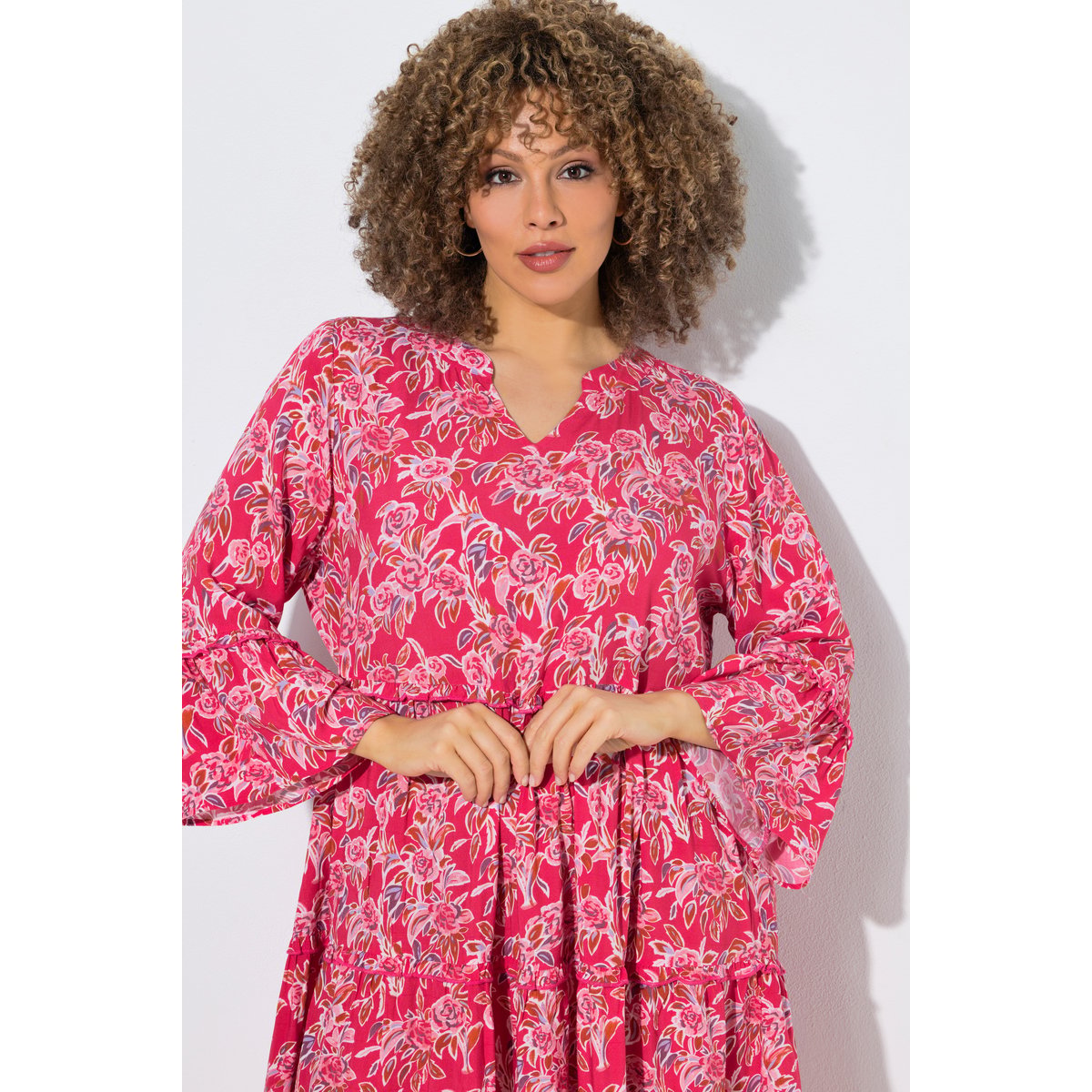 Robe caftan à volant magenta, ULLA POPKEN