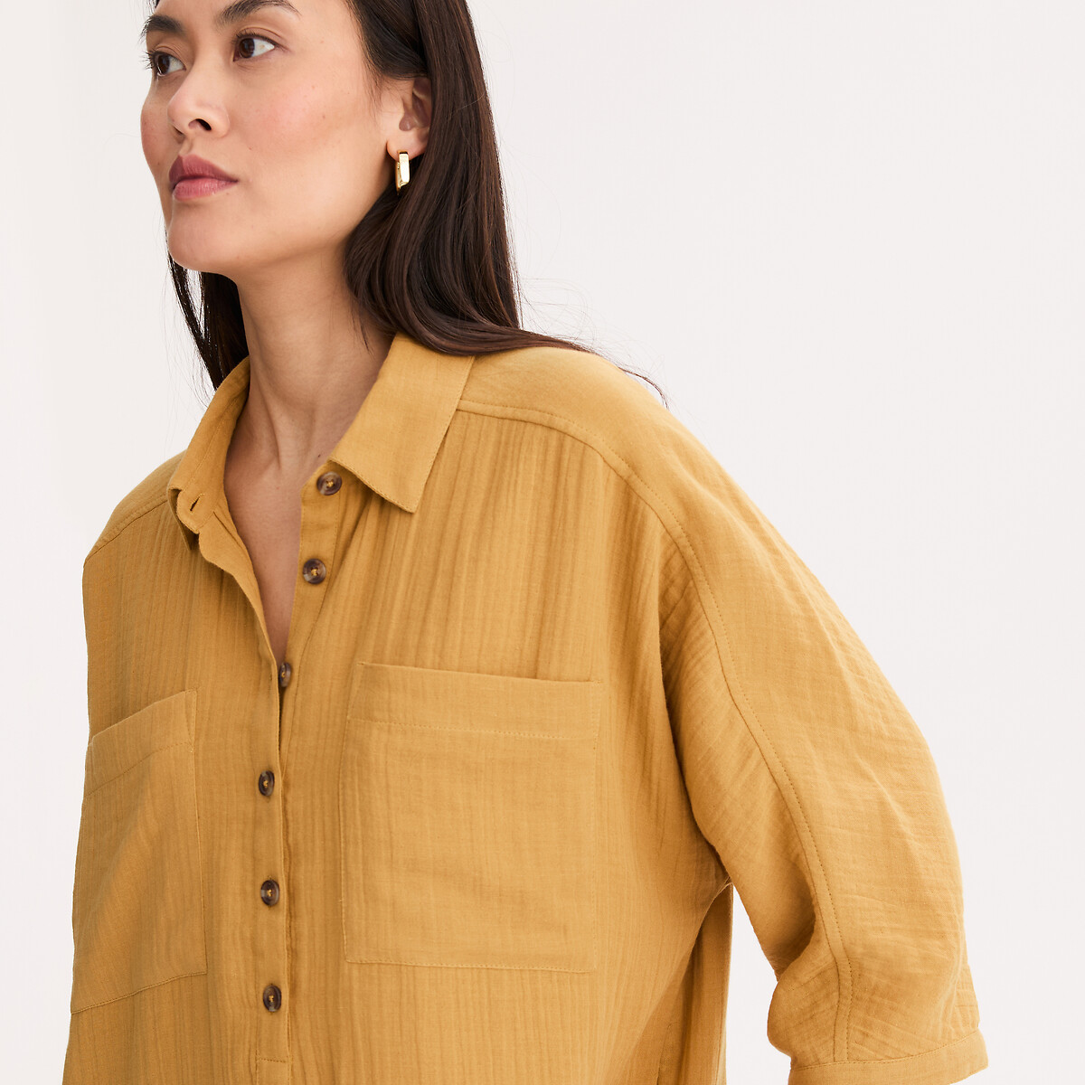 Robe droite, longueur genou en coton bronze, ANNE WEYBURN