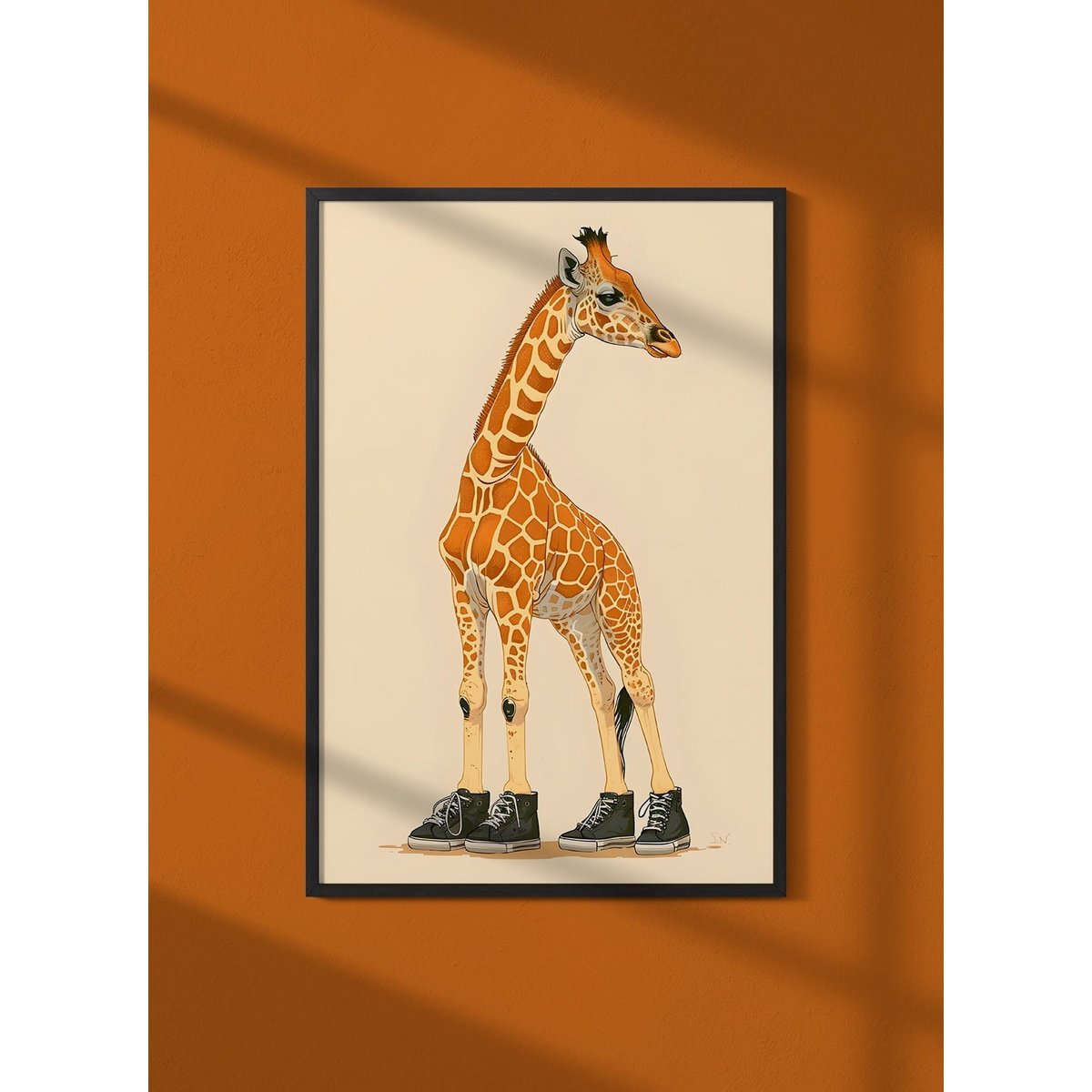 Affiche La girafe en baskets blanc, L'AFFICHERIE