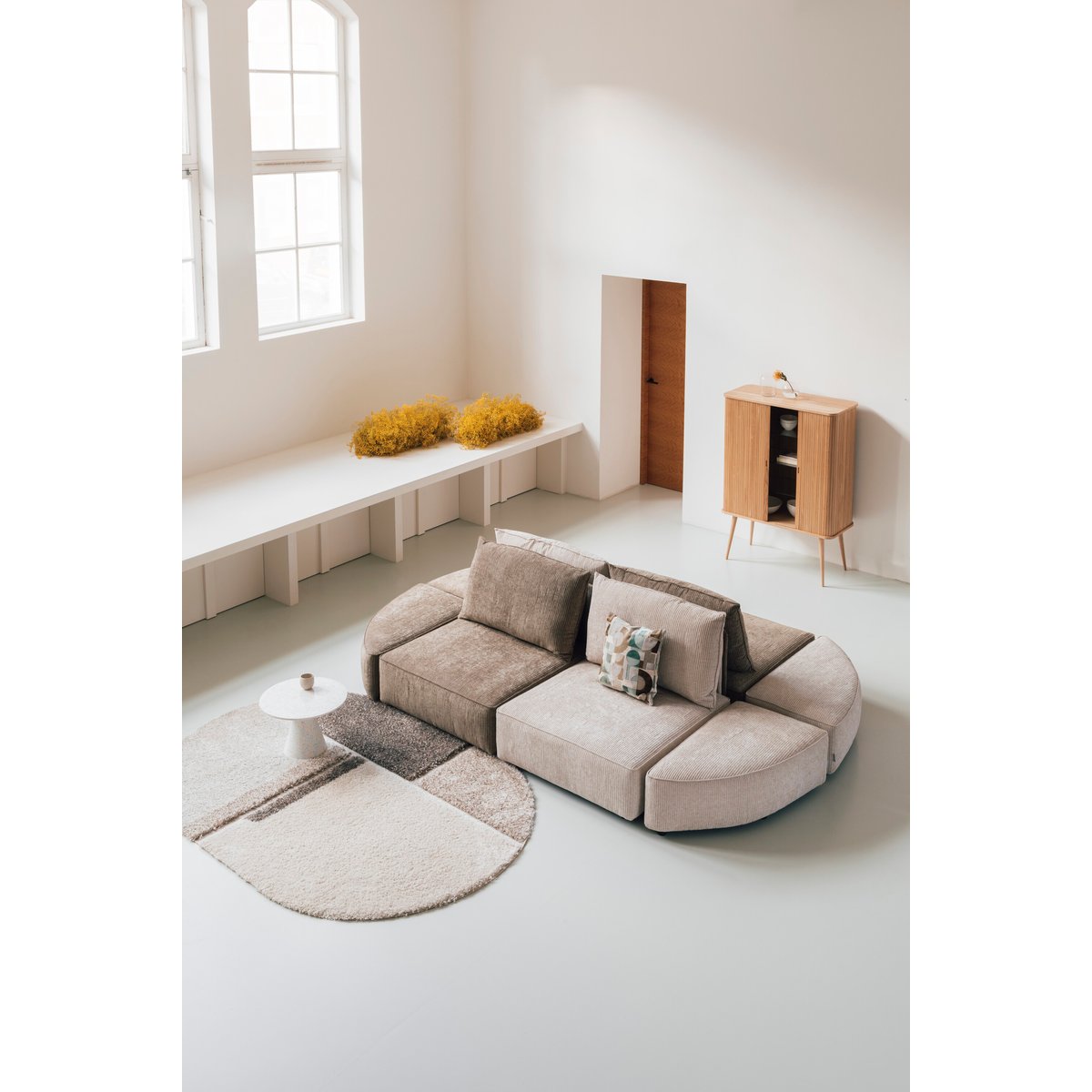 Pouf élément droit 1 place en tissu HUNTER ELEMENT beige, ZUIVER