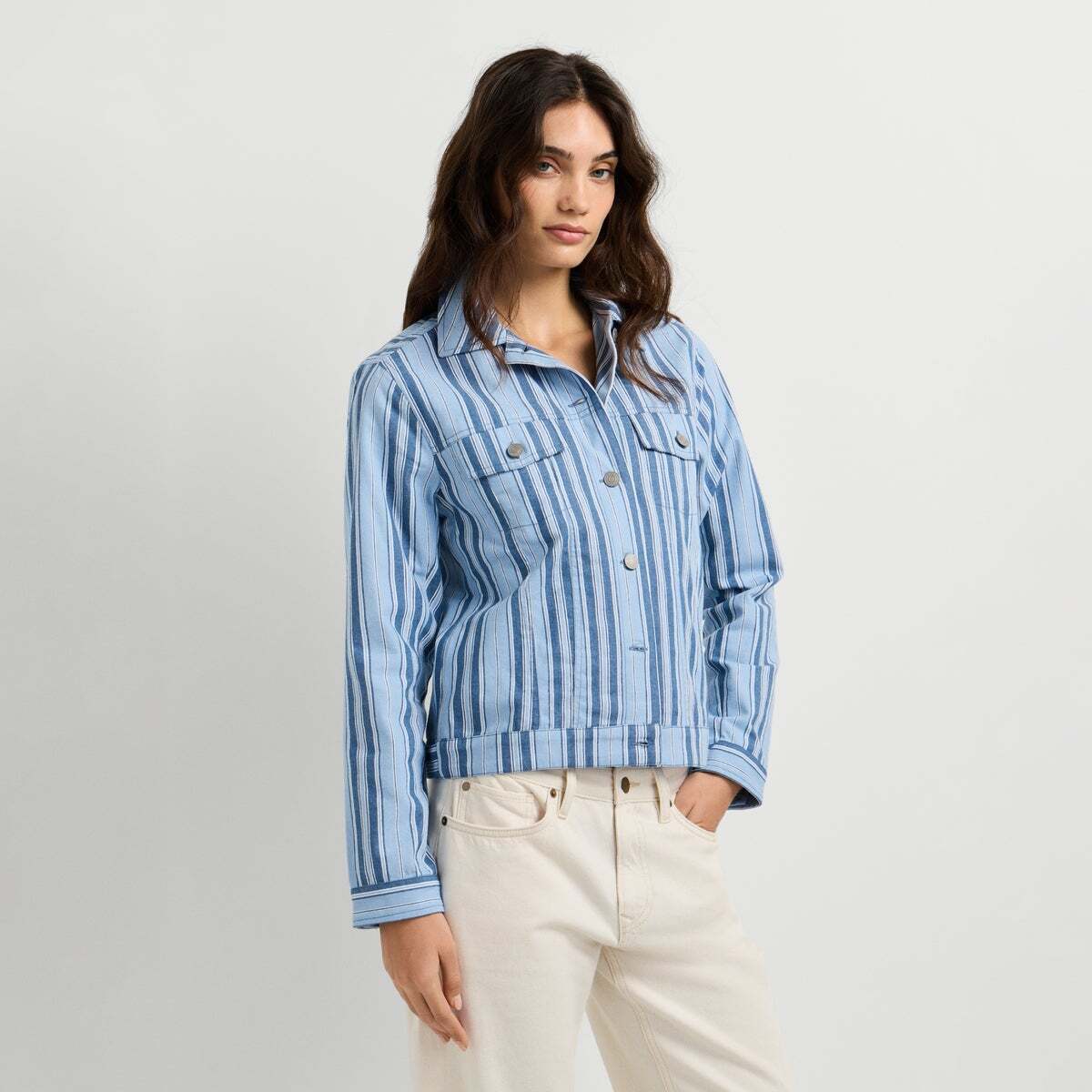 Veste En Sergé À Rayures bleu mer tempête, PEPE JEANS