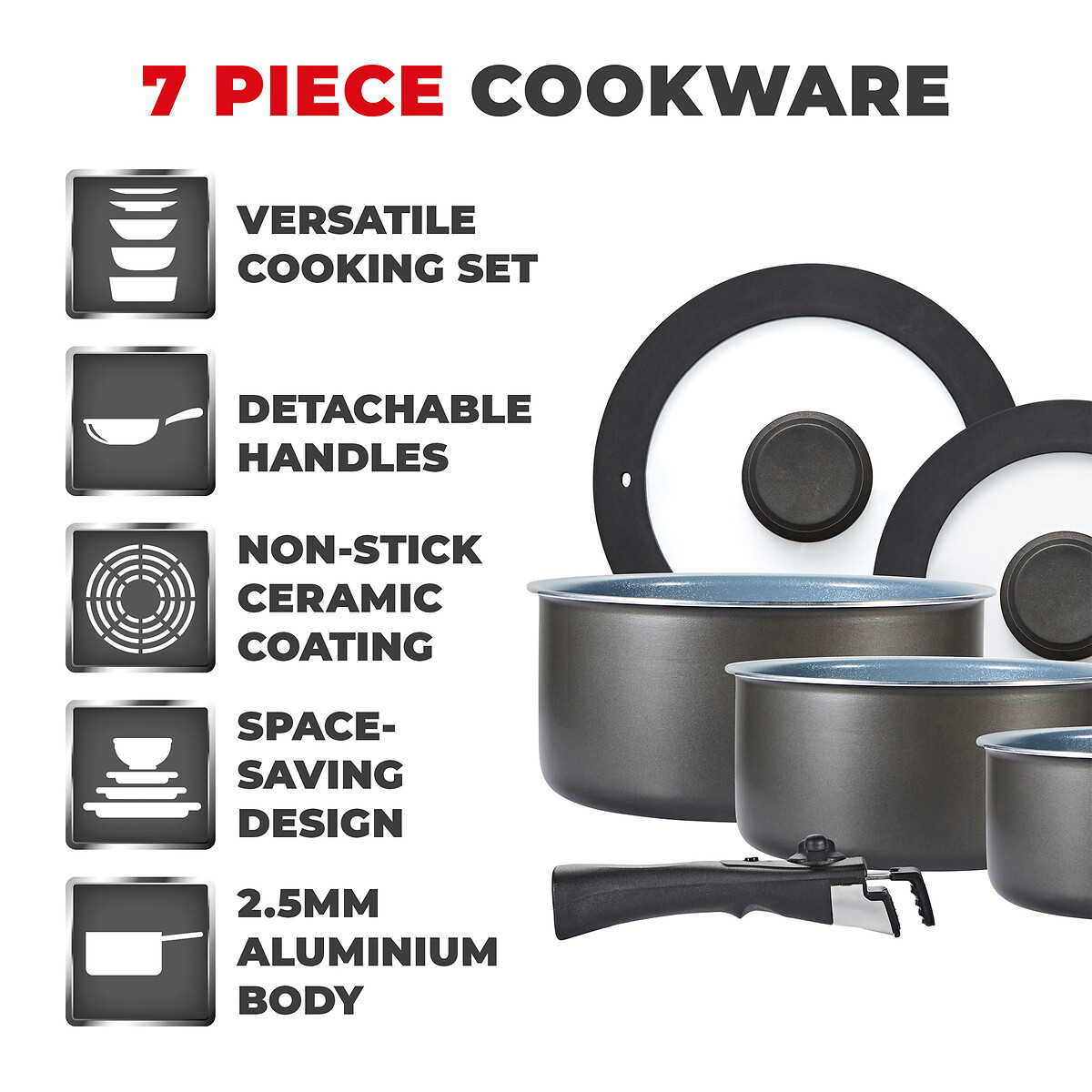 7-Piece Freedom Pan & Cookware Set graphite, TOWER