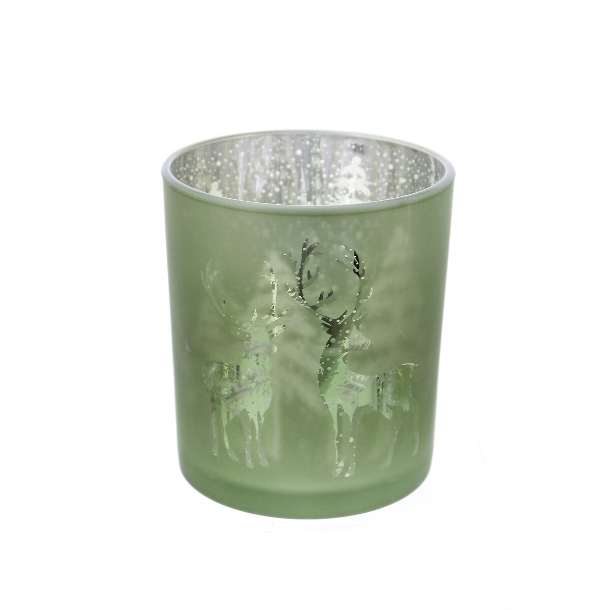 Set of 2 10cm Heritage Noel Reindeer Etched Tealight Holders green, SO'HOME