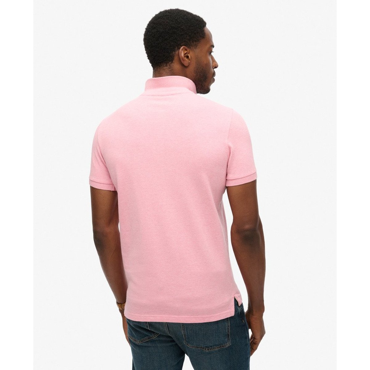 Polo manches courtes piqué rose clair chiné, SUPERDRY
