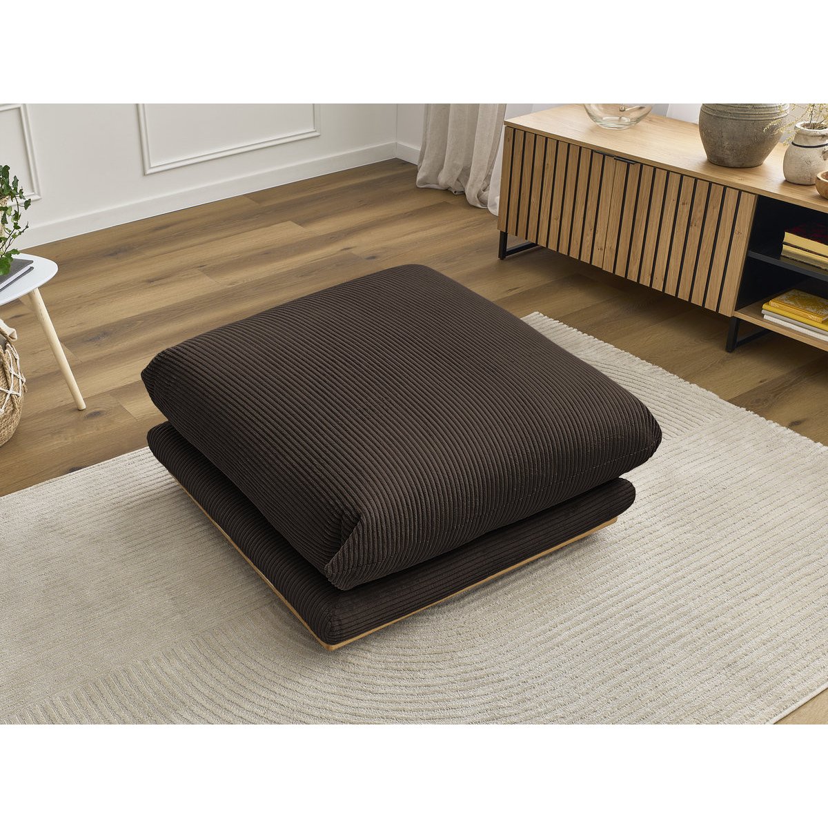 Pouf velours côtelé, ERNEST marron, BOBOCHIC