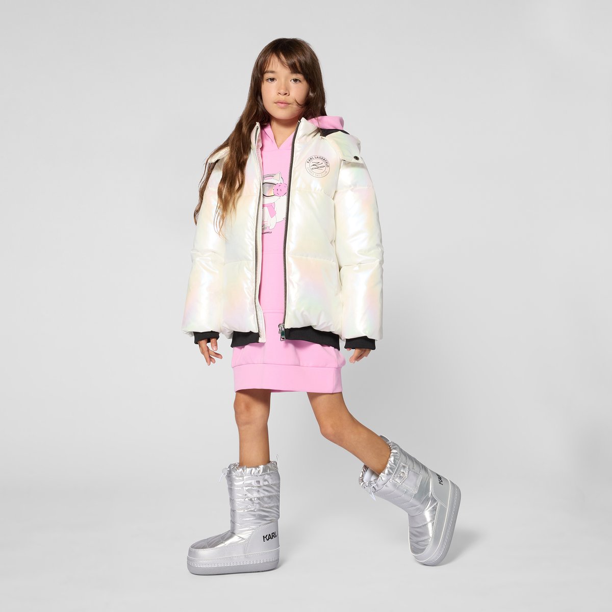 Doudoune à capuche blanc/irise, KARL LAGERFELD KIDS