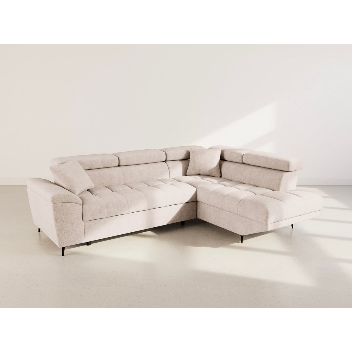 Canapé angle droit convertible velours texturé, CAMILLE beige, BEST MOBILIER