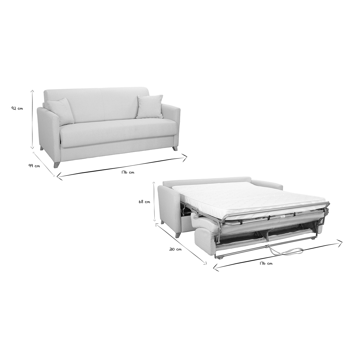 Canapé scandinave convertible 3 places avec matelas 12 cm SKANDY beige, MILIBOO
