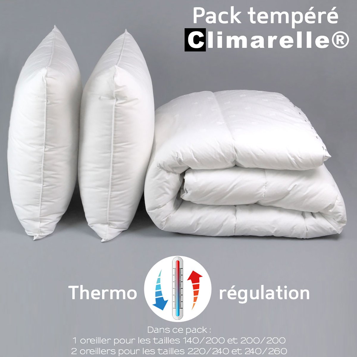 Pack Climarelle® Thermorégulation couette TEMPEREE+oreiller blanc, DODO
