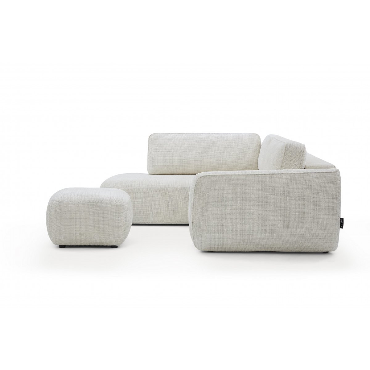 Canapé d'angle convertible 4 places en tissu texturé avec pouf, DENISE blanc, BOBOCHIC