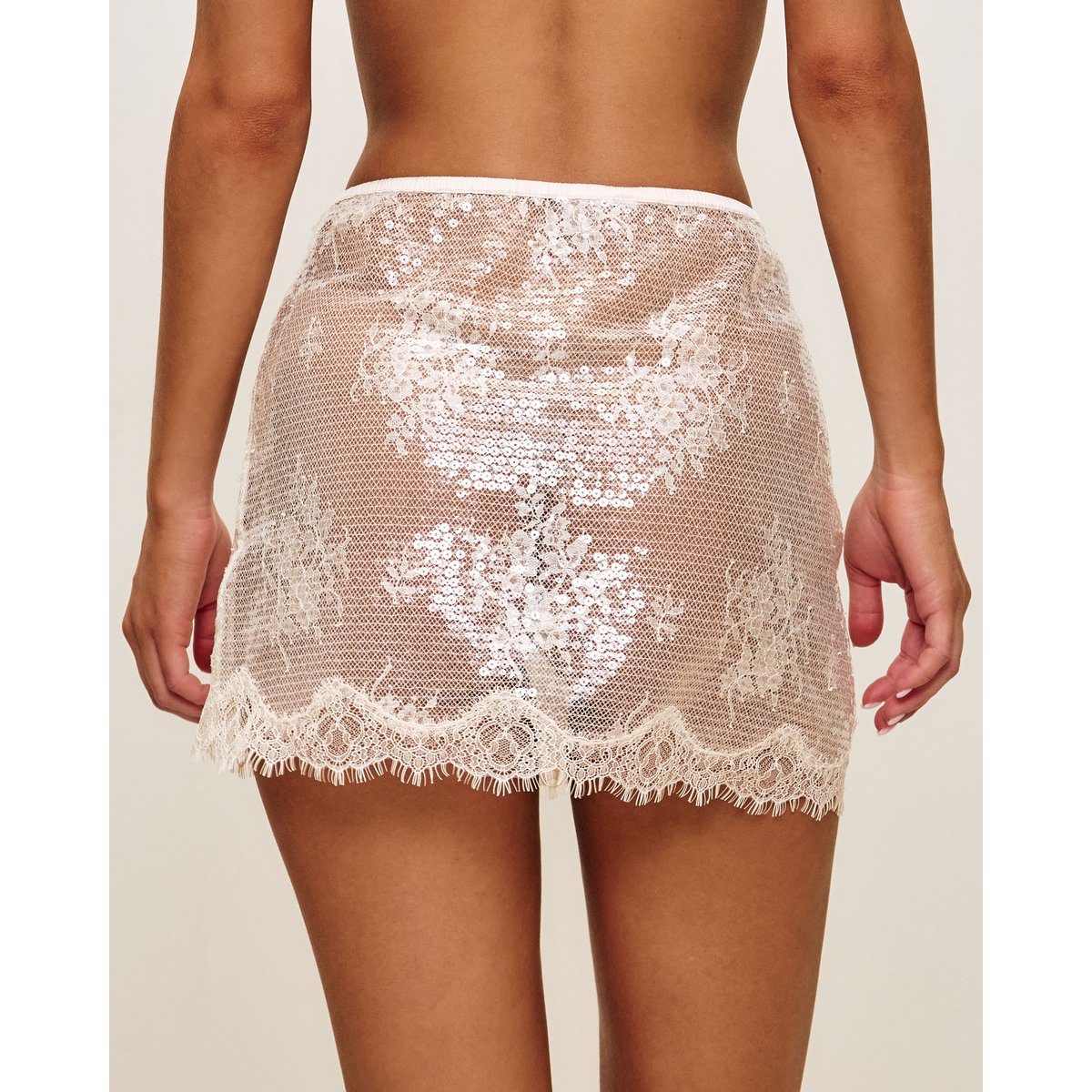 Jupe en dentelle transparente avec sequins SKIRTSEQUINIZ crème, UNDIZ