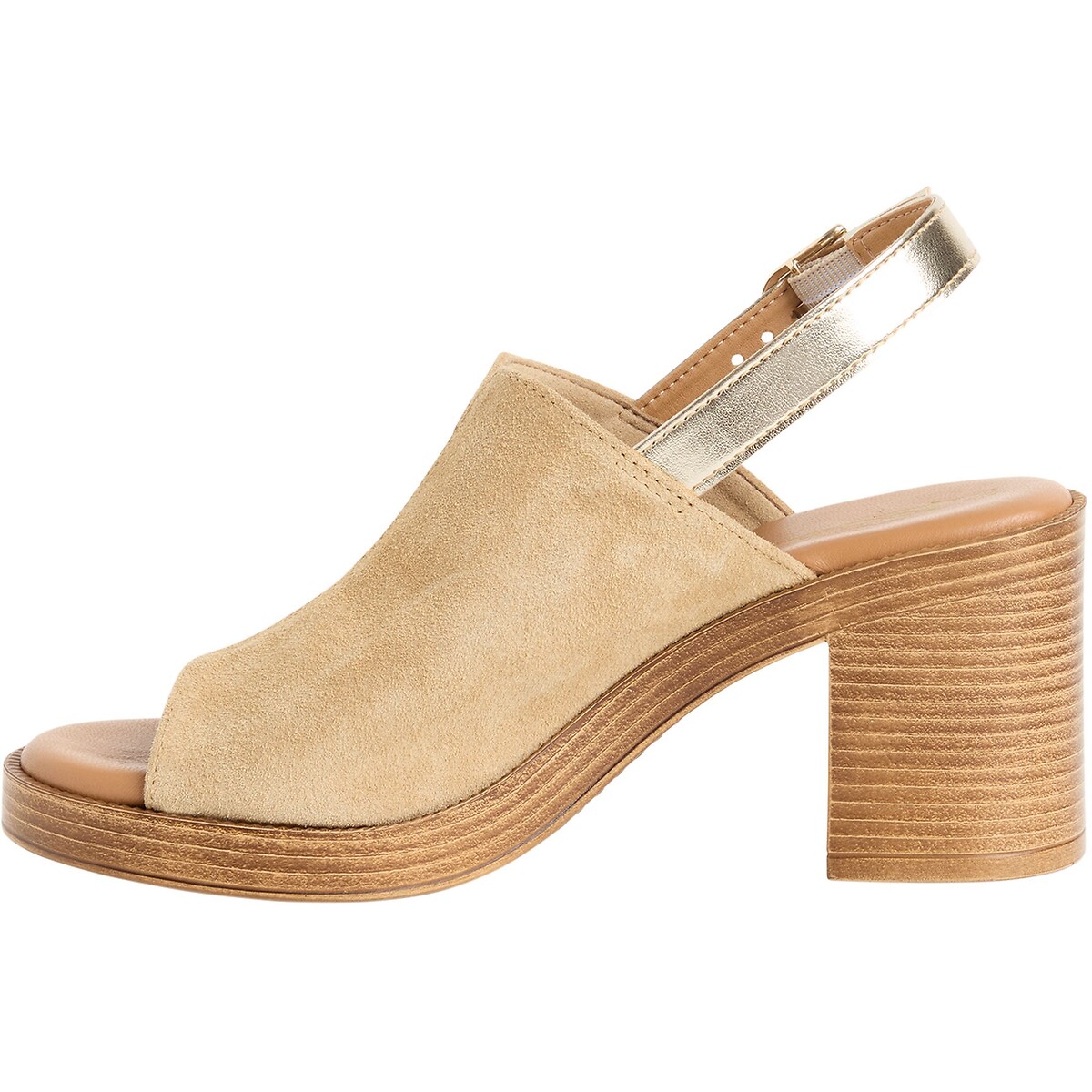 Sandales en cuir talon large beige, TAMARIS