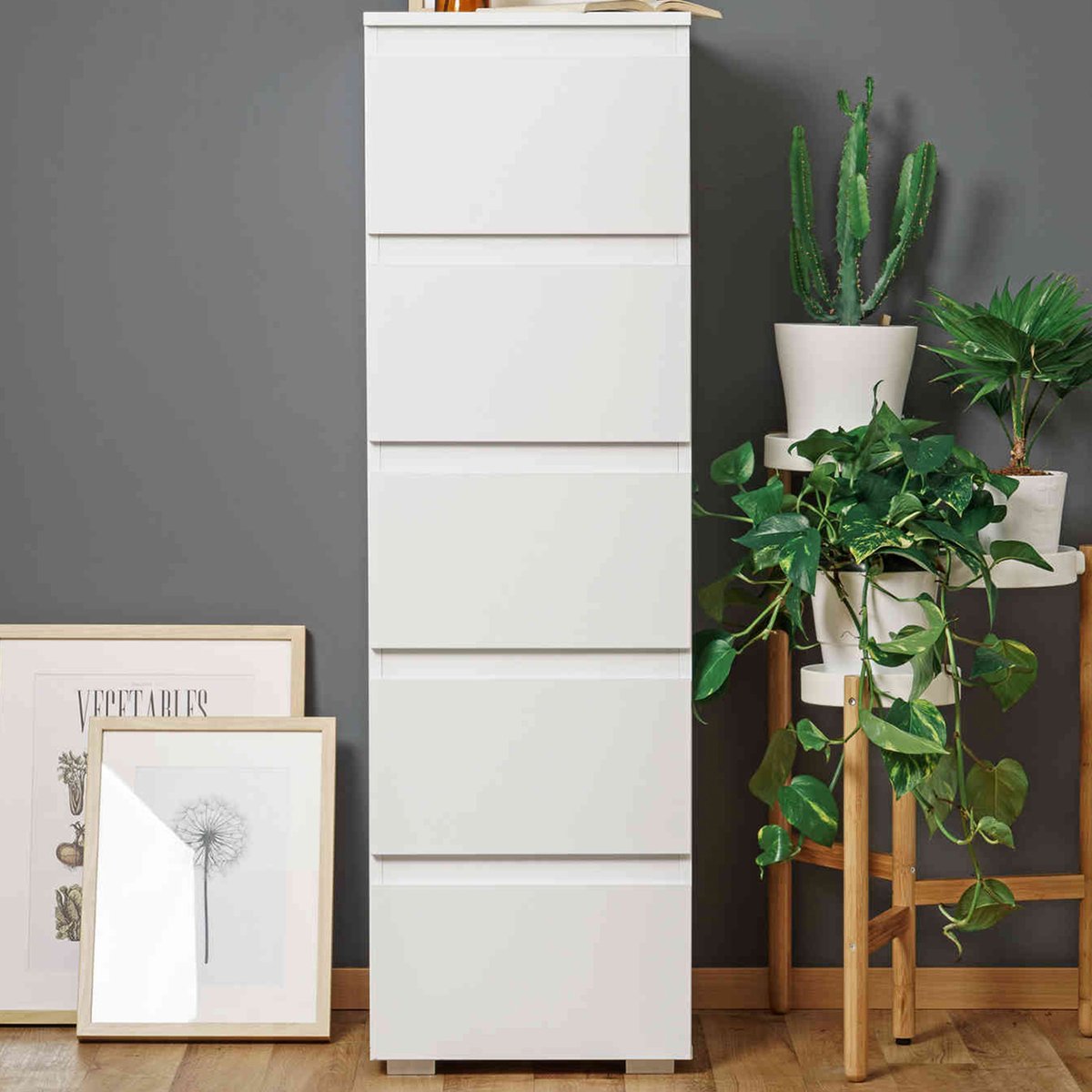 Commode étroite 5 tiroirs naturel, TERRE DE NUIT