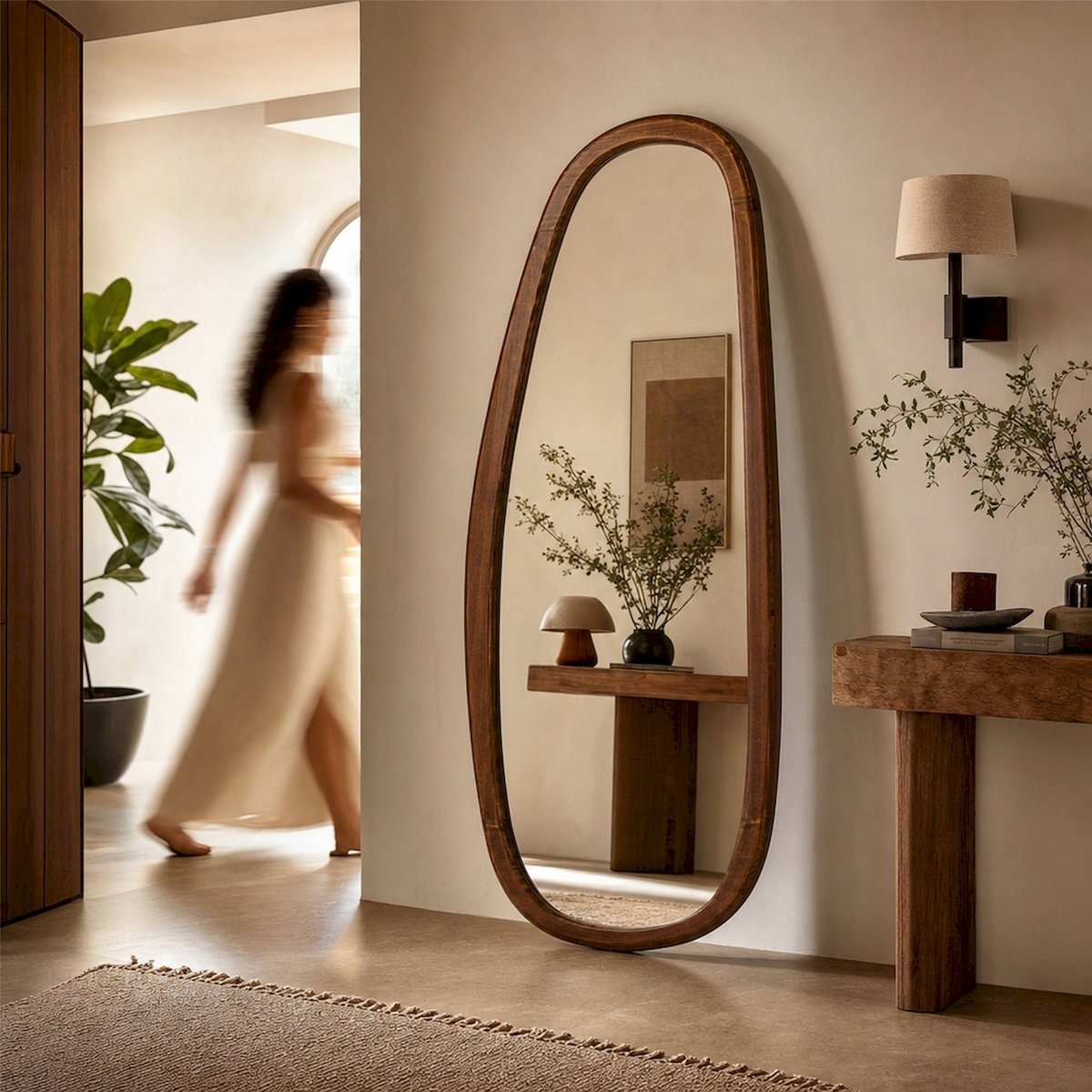 Miroir mural en noyer et verre marron foncé aspect noyer, RECOLLECTION