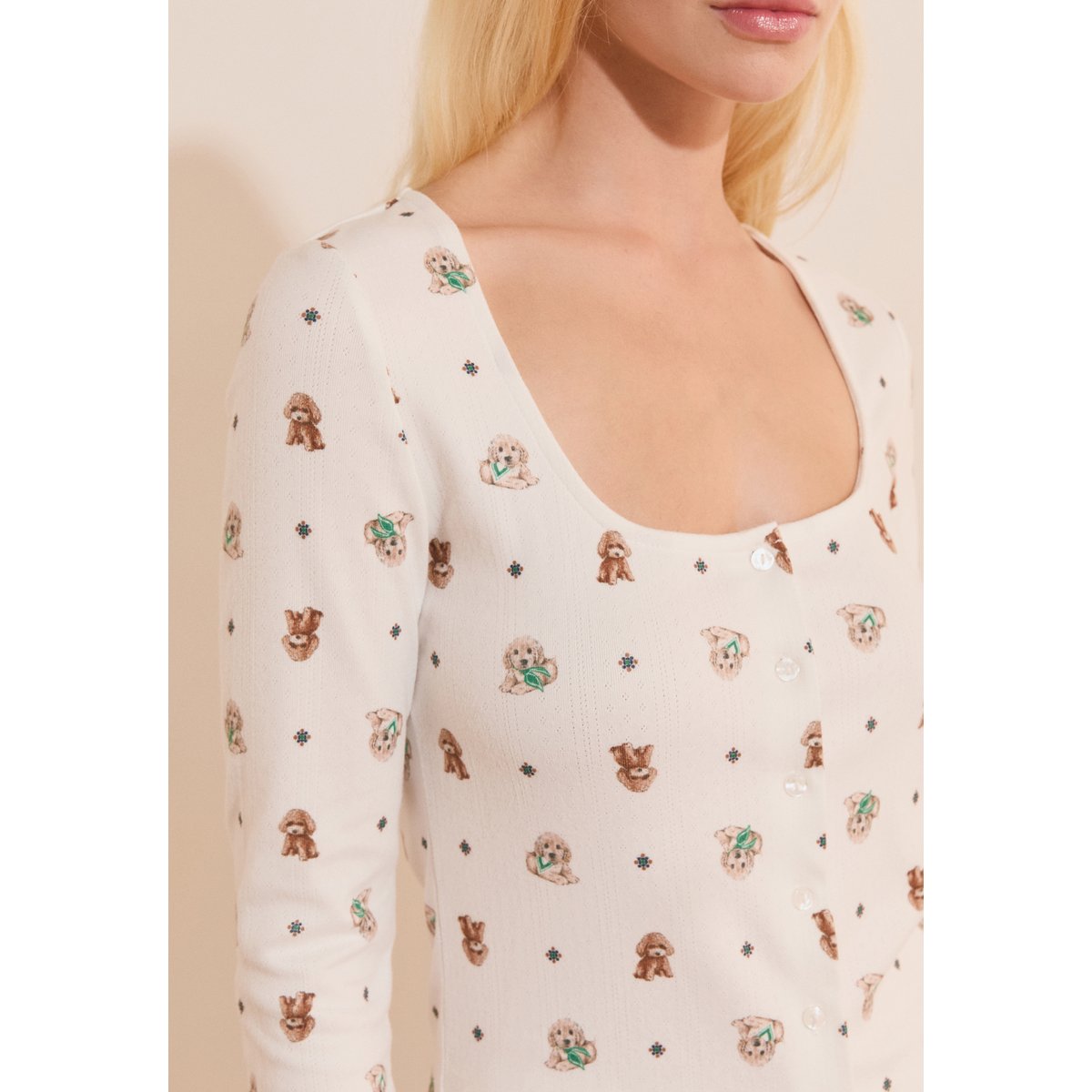 T-shirt manches longues avec boutons RITA ecru, ETAM