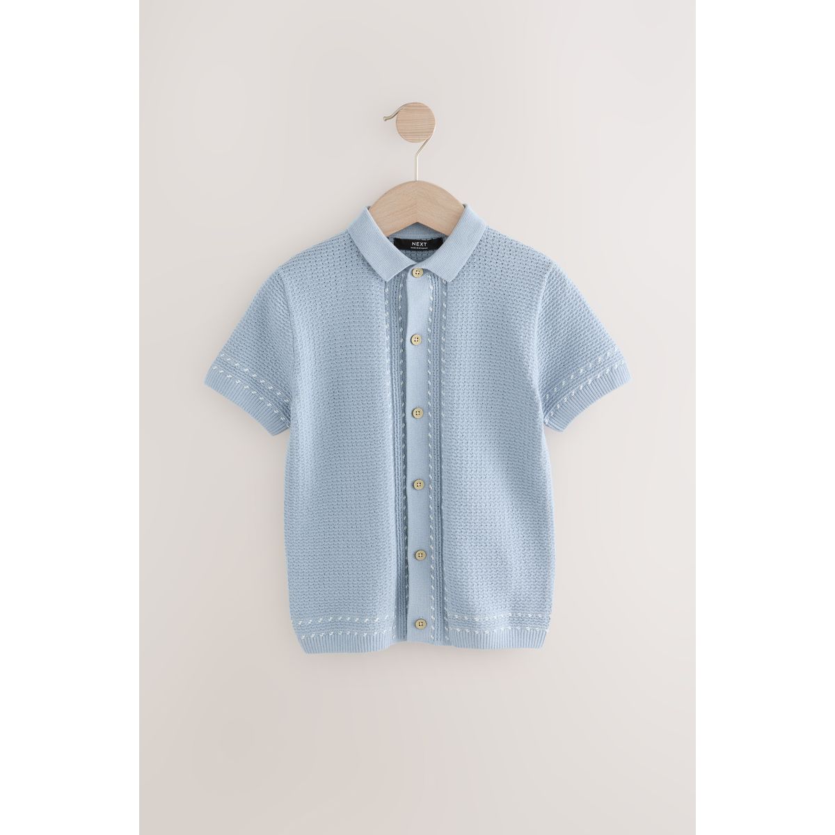 Polo en maille à manches courtes bleu clair, NEXT
