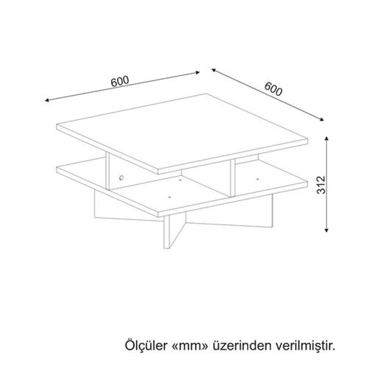 Table basse carré 4 étagères design scandinave HAMTON marron, TOILINUX