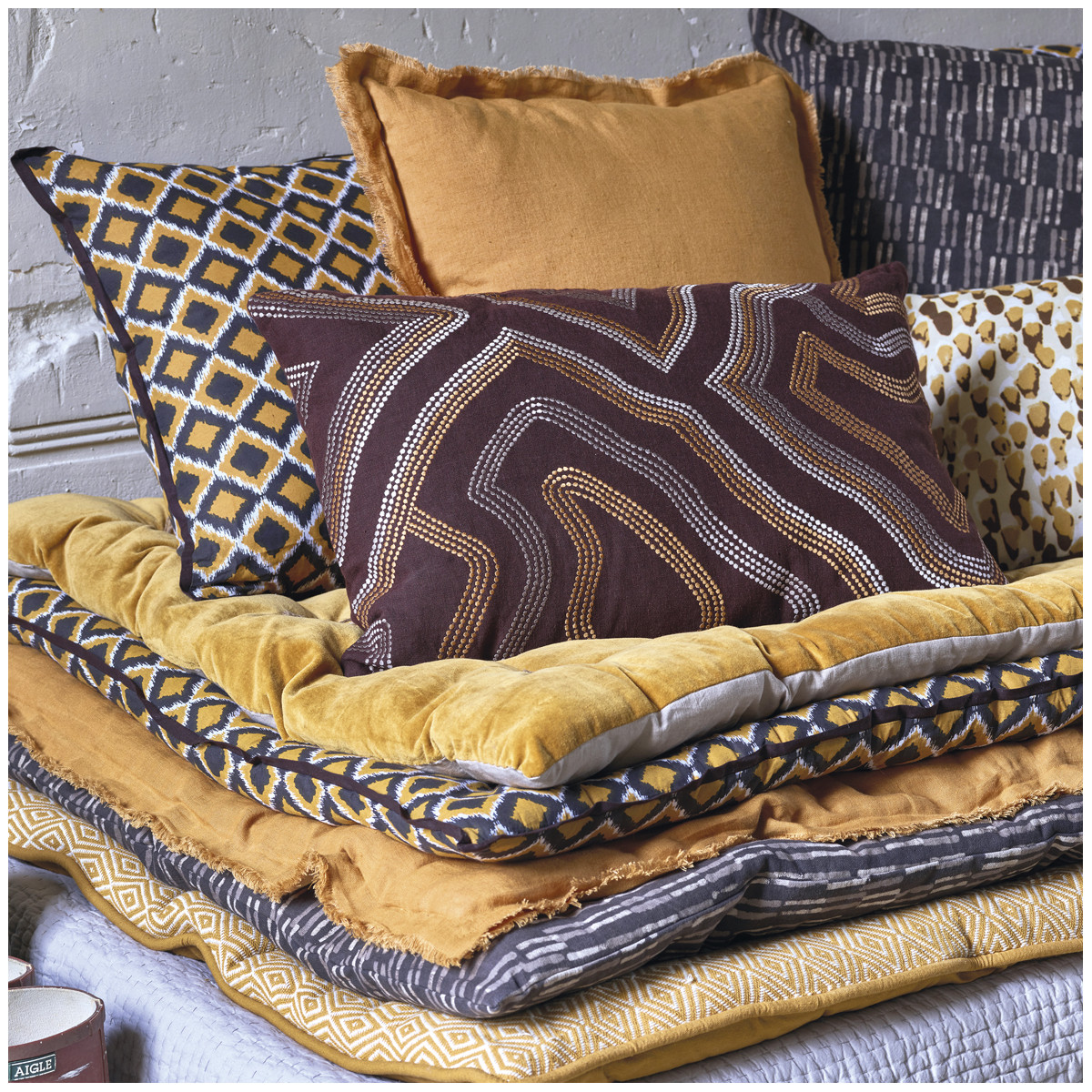 Futon en coton brun, BLANC D’IVOIRE
