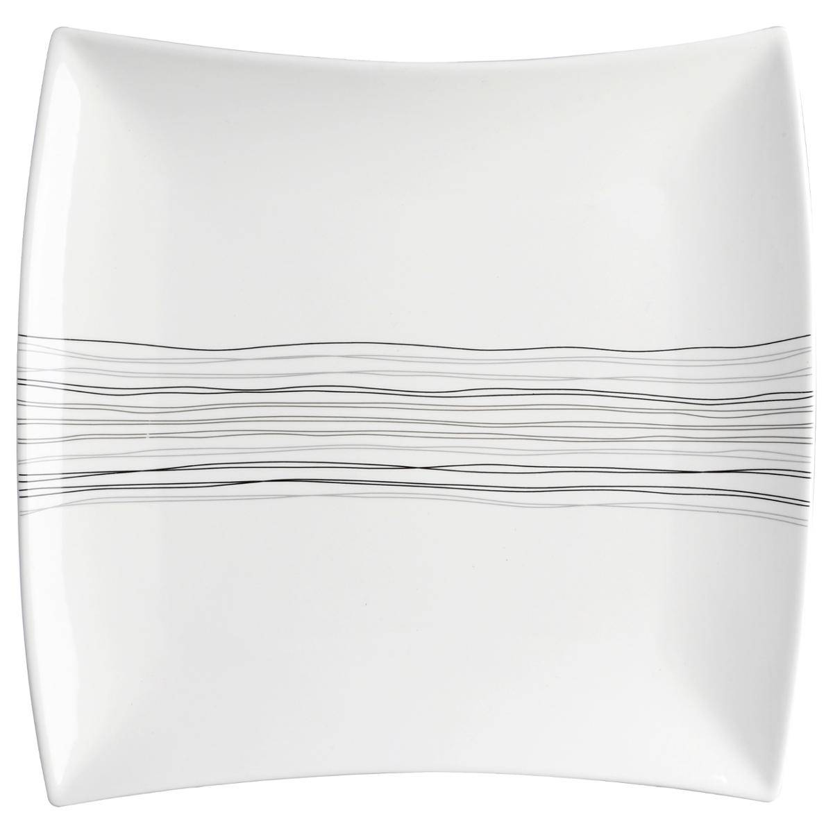 Lot de 6 assiettes plates carrées en céramique LIGNES blanc, SECRET DE GOURMET