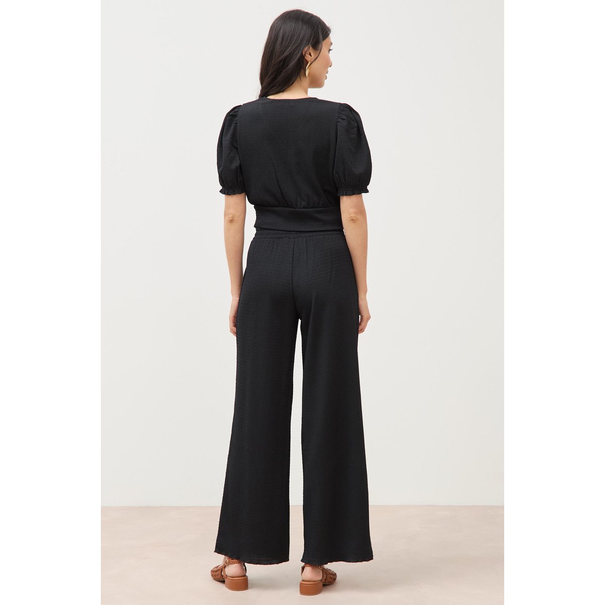 Blouse cropped manches courtes noir, BONOBO