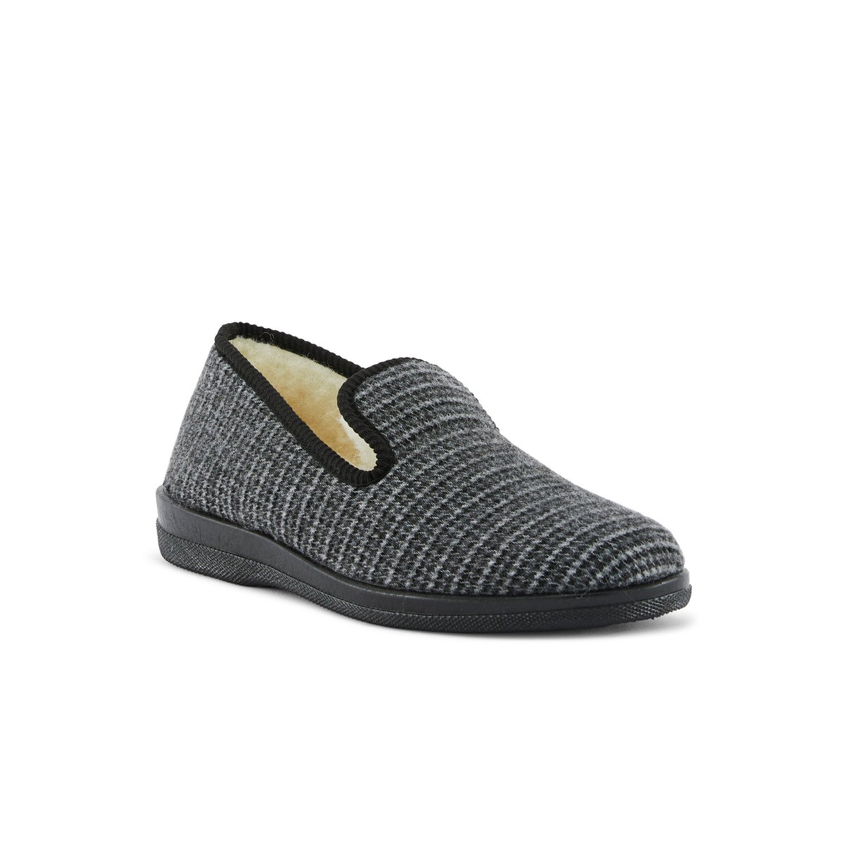 Pantoufles fourrées laine pied-de-poule gris, PEDICONFORT