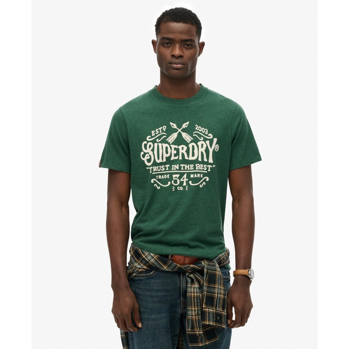 T-shirt floqué décontracté Outdoor vert pitch chiné, SUPERDRY
