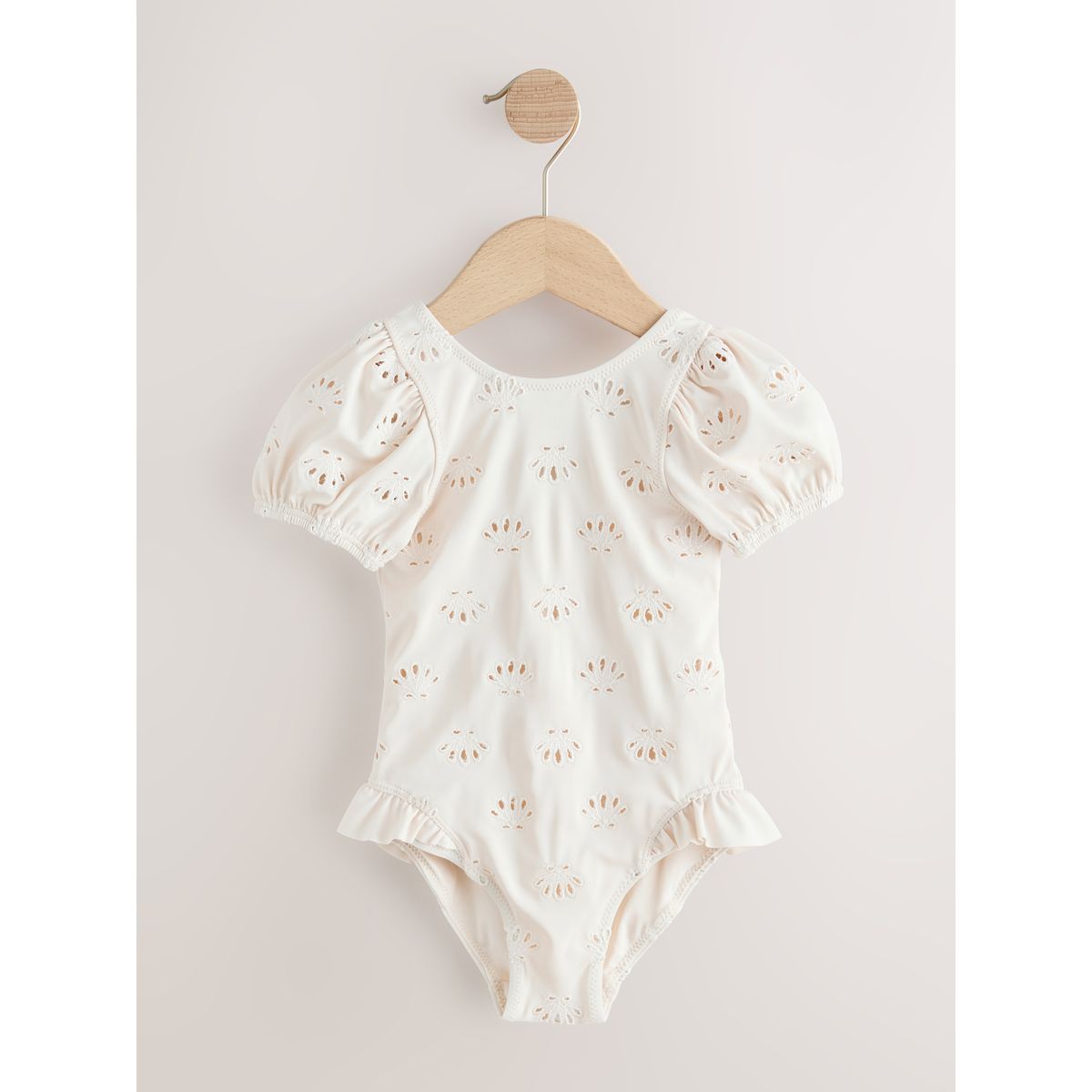 Maillot de bain à manches bouffantes broderie blanche, NEXT