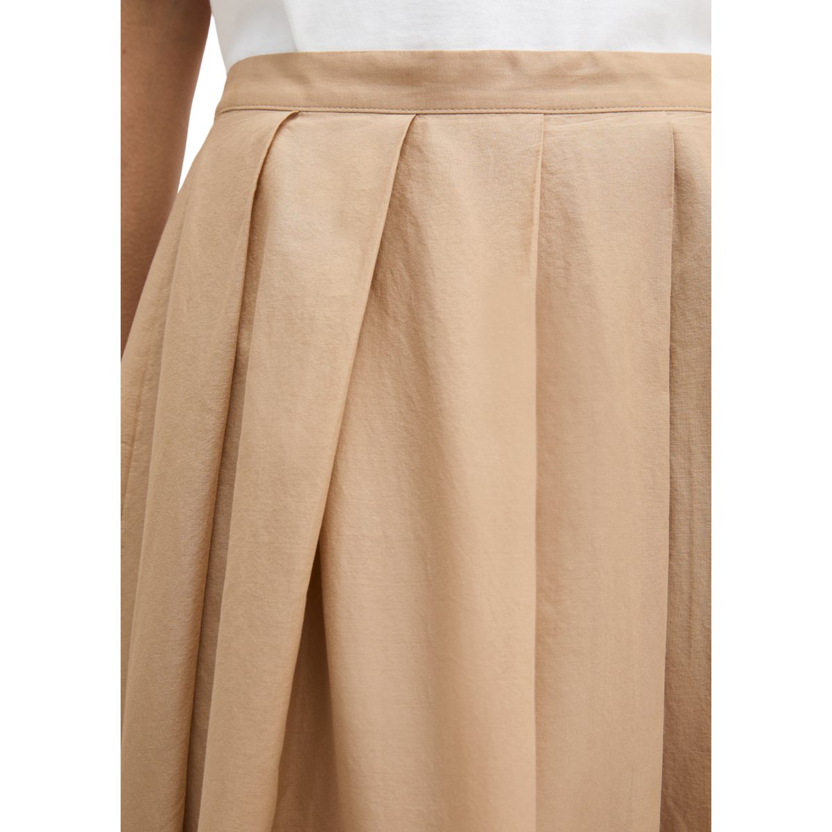 Jupe plissée large A-Shape en voile de coton doux beige, MARC O'POLO