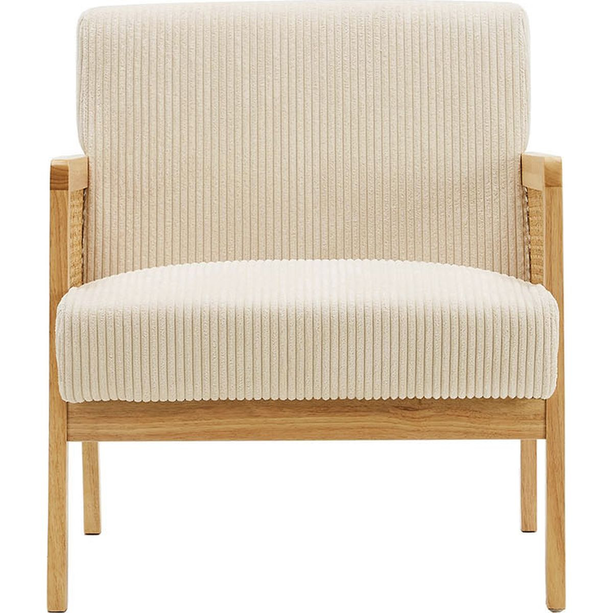 Fauteuil en cannage et velours côtelé - MANI beige, HOMIFAB