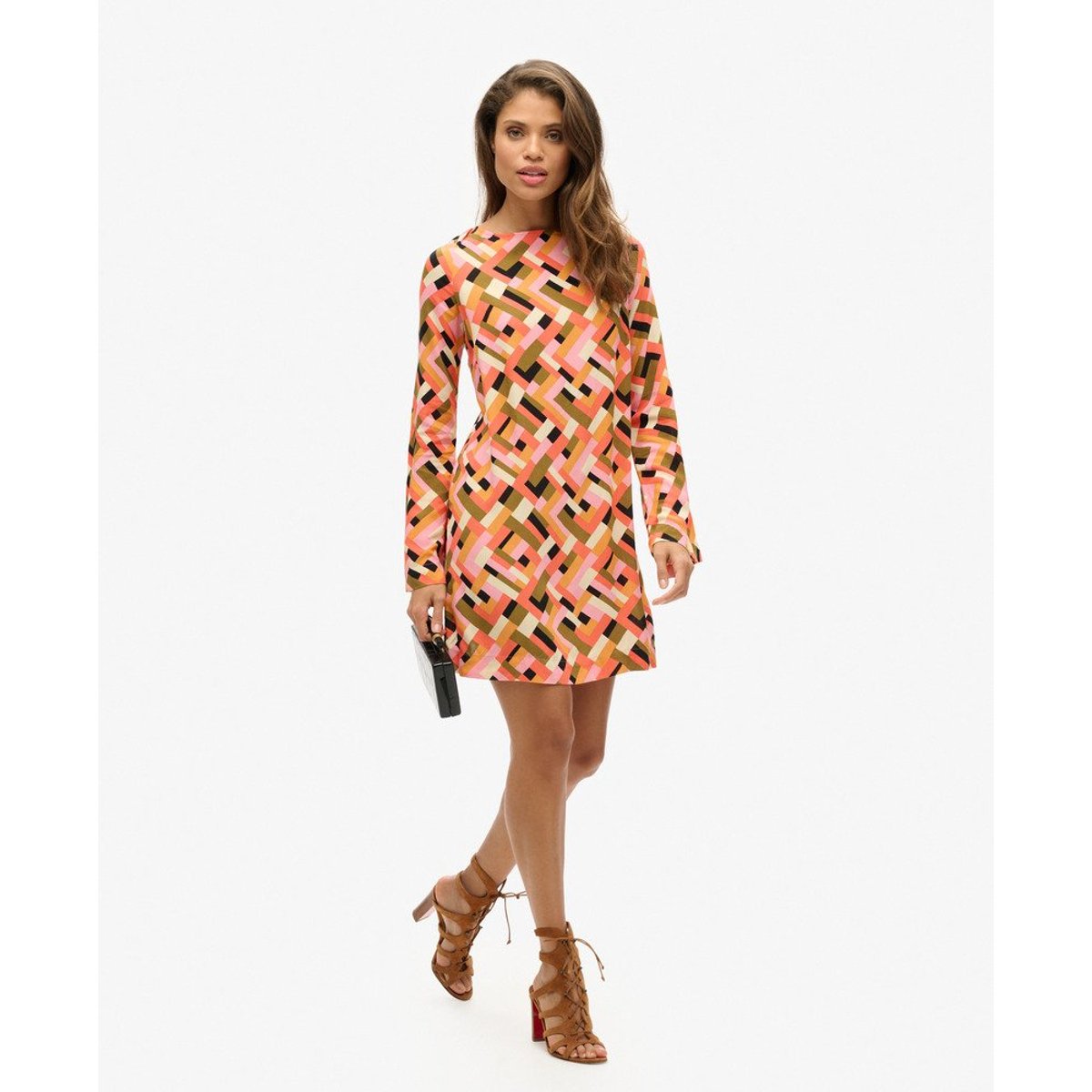 Robe courte imprimée dos ouvert quilt geo orange, SUPERDRY