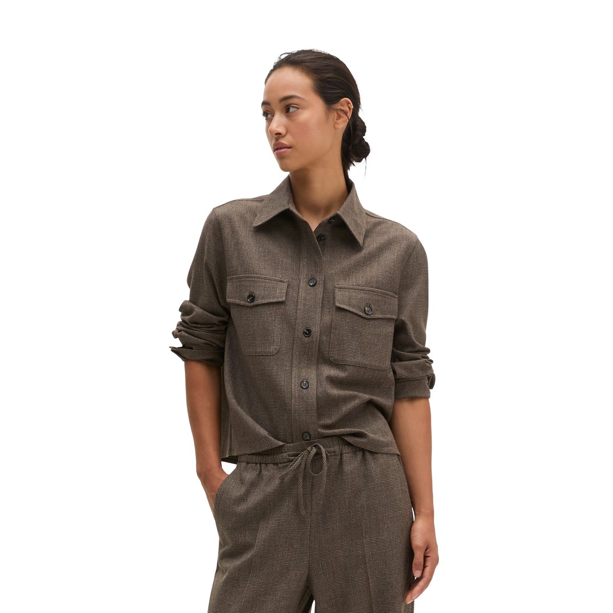 Surchemise à motif Glencheck, coupe regular en mélange de polyester et de viscose recyclés marron, MARC O'POLO