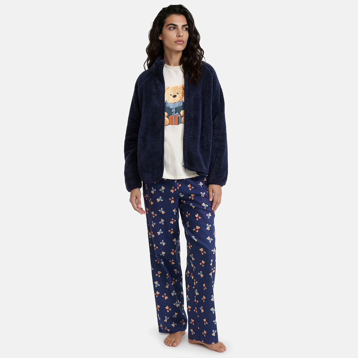 3-delige pyjama met jasje, T-shirt met lange mouwen en broek met berenprint bedrukt, SO'HOME