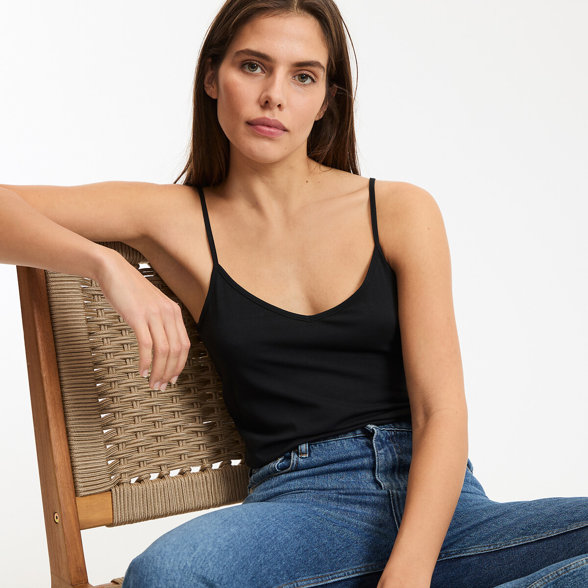 Tanktop met smalle schouderbandjes zwart, LA REDOUTE COLLECTIONS