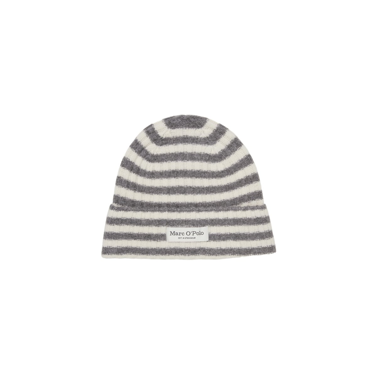 Bonnet rayé en mélange de laine moelleuse gris, MARC O'POLO