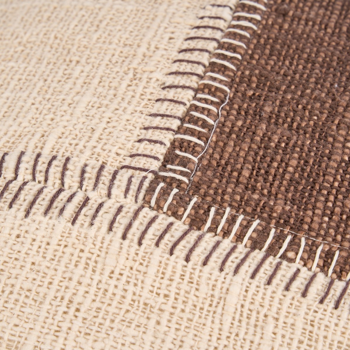 Housse de coussin en coton COCOA PATCHWORK brun naturel, BAZAR BIZAR