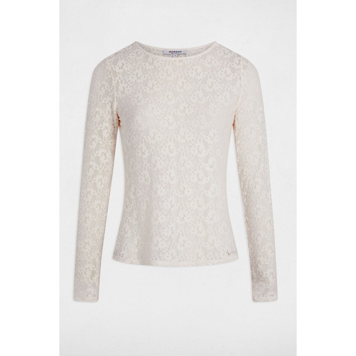 Tee shirt col rond manches longues ecru, MORGAN