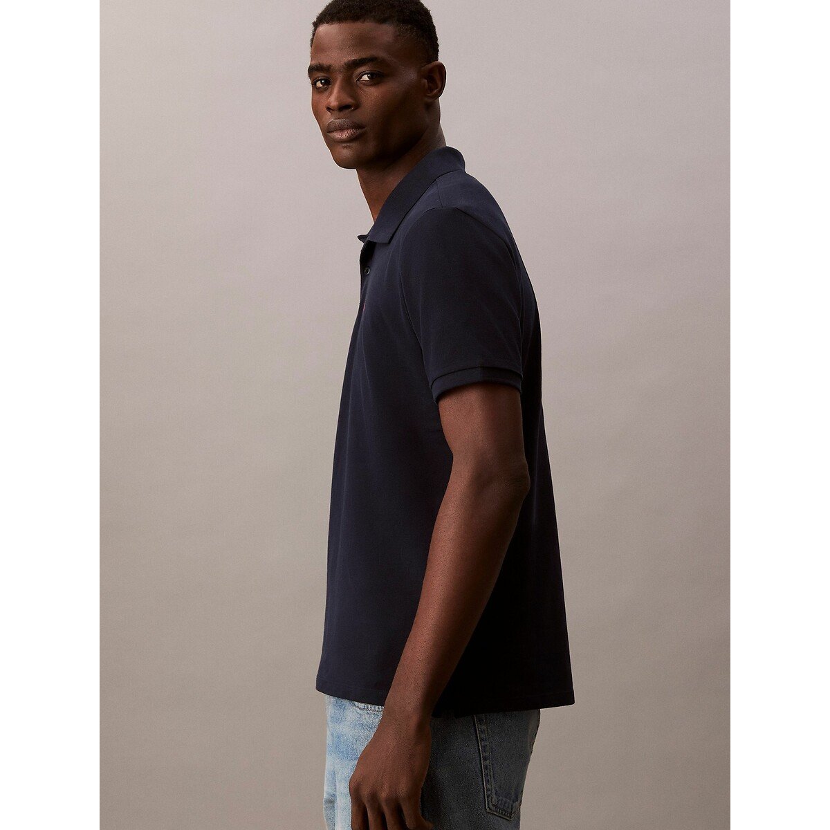 Cotton Pique Polo Shirt with Short Sleeves navy, CALVIN KLEIN JEANS