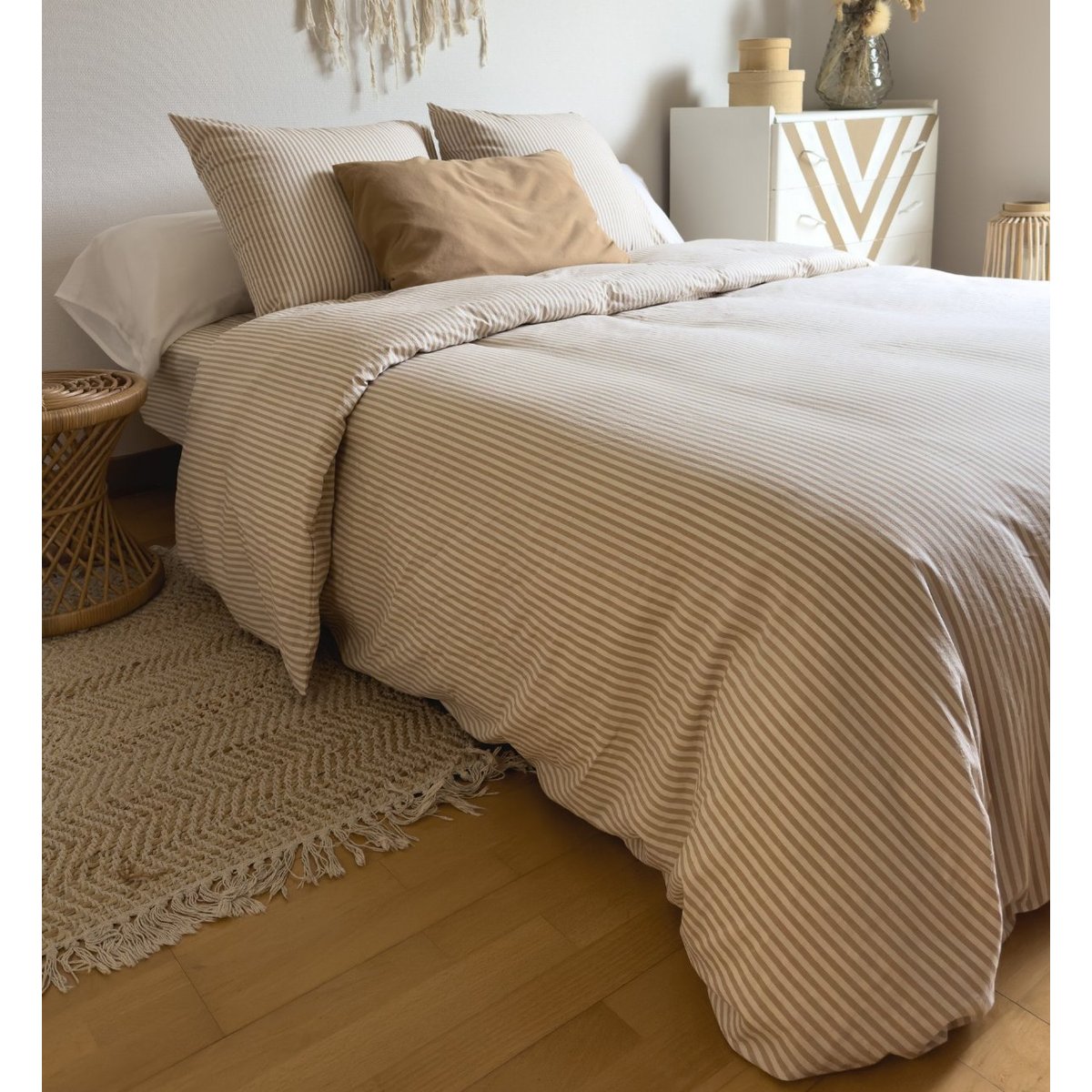 Housse de couette Adulte Percale de Coton Bio RAYÉ rayé ambre, KADOLIS