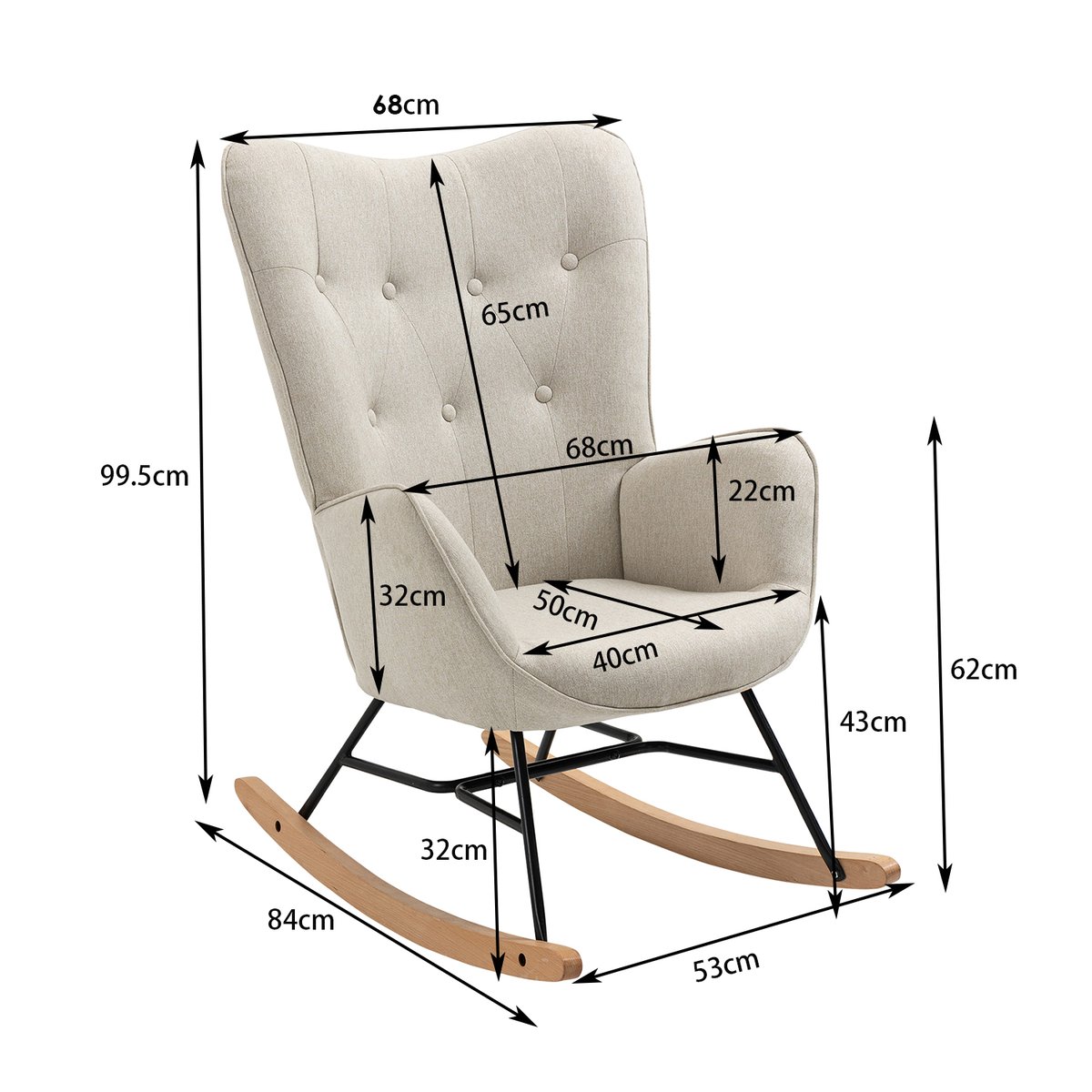 Fauteuil à bascule rocking chair scandinave, EPPING beige, MEUBLES COSY