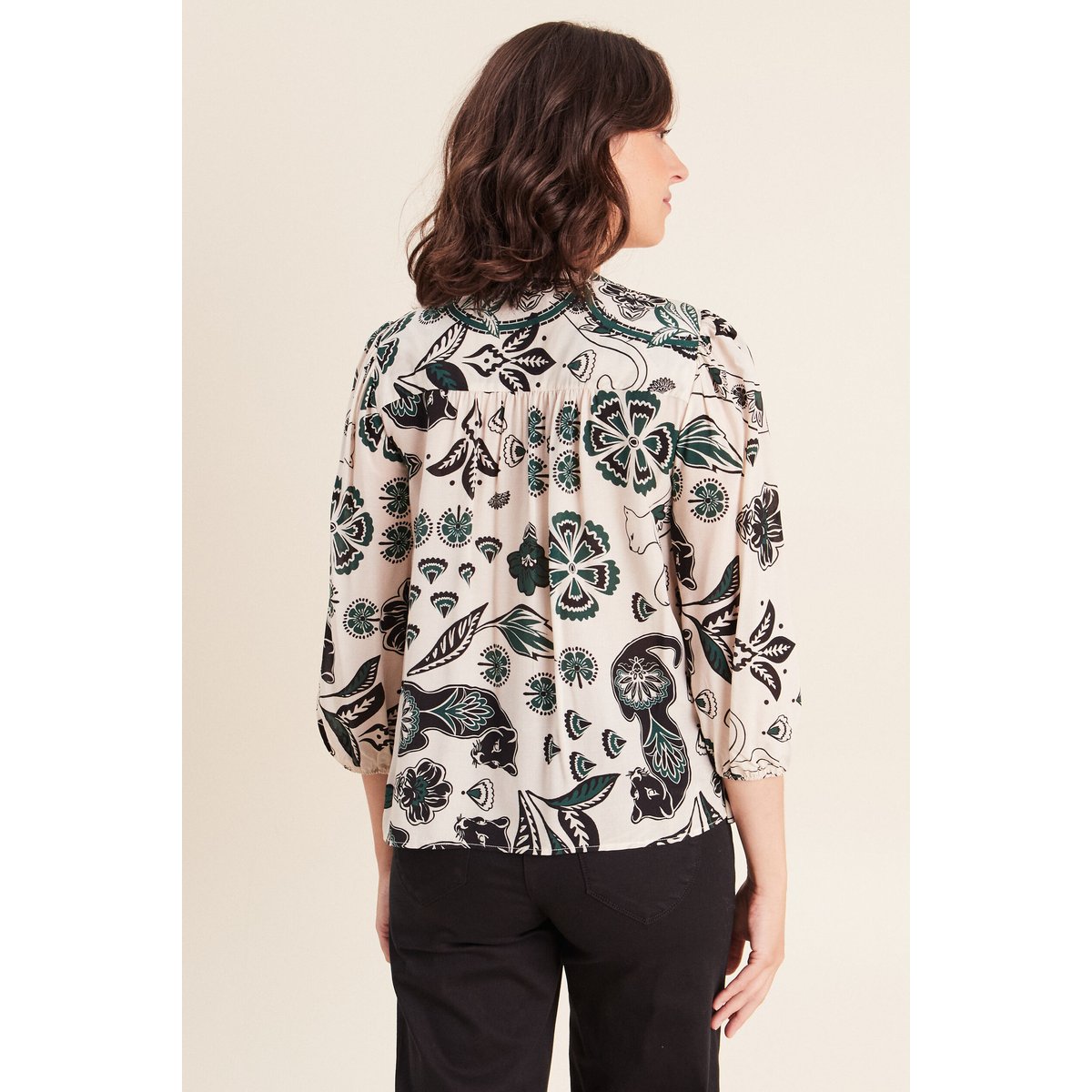 Chemise droite manches 3/4 col rond vert, BREAL