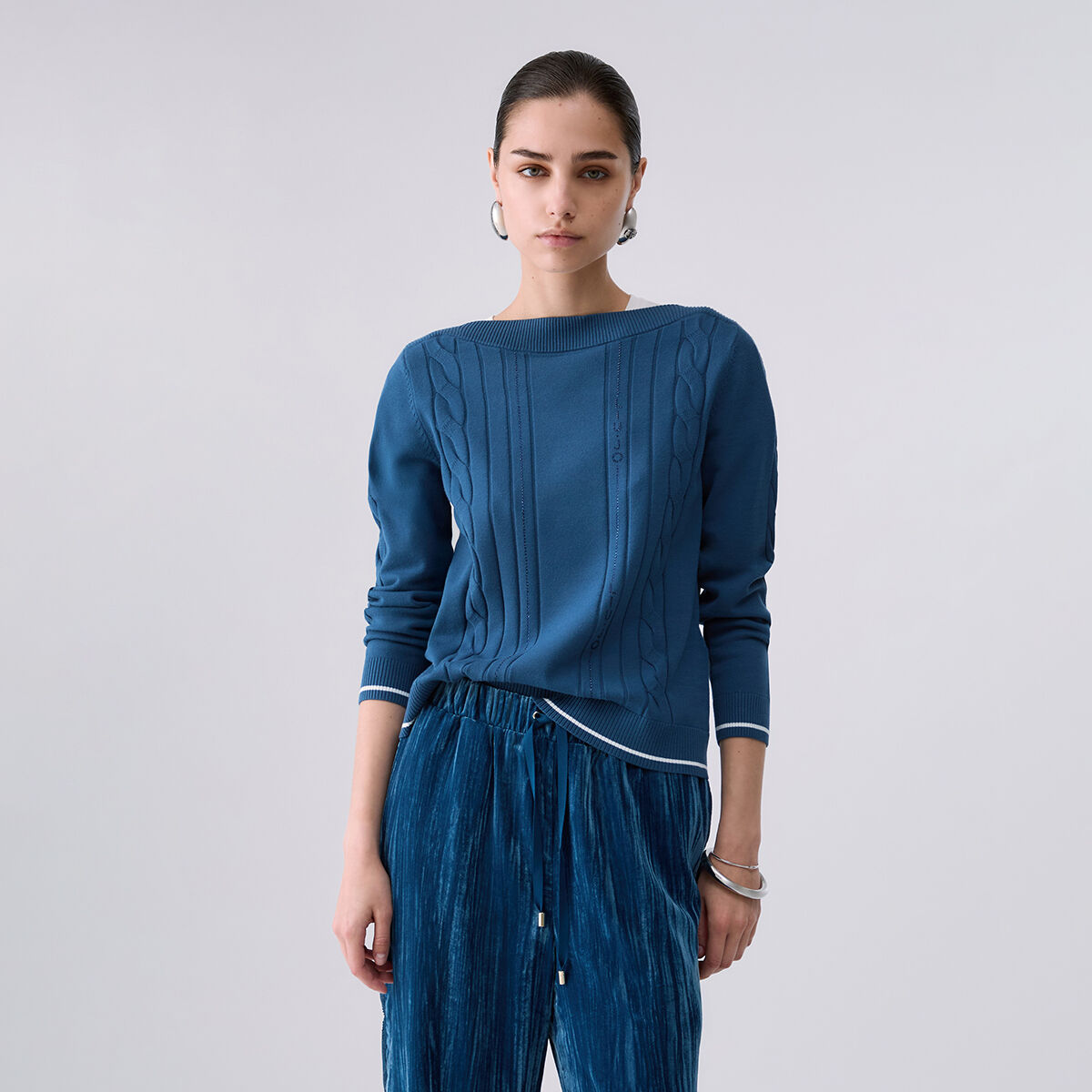Pull avec Finitions Contrastées bleu, LIU JO