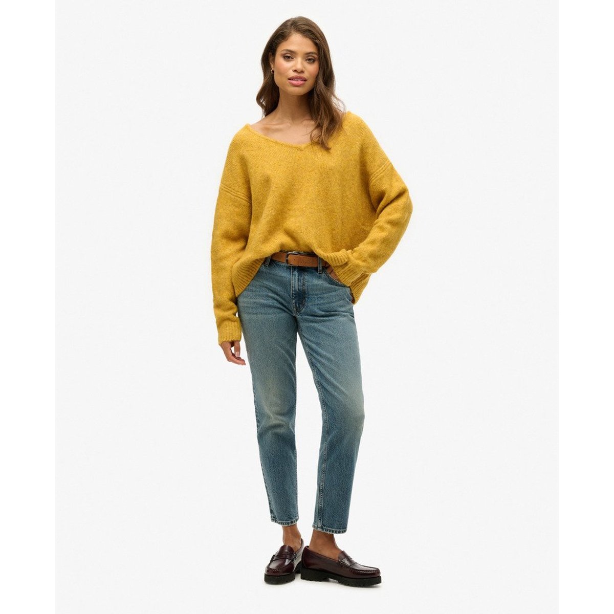 Pull oversize à col V jaune or twist, SUPERDRY