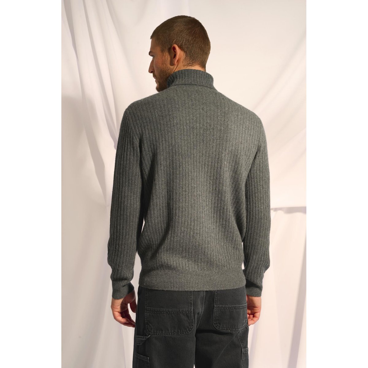 Pull Col Roulé 4 Fils Anthracite Chiné Noi gris anthracite chiné, JUST CASHMERE