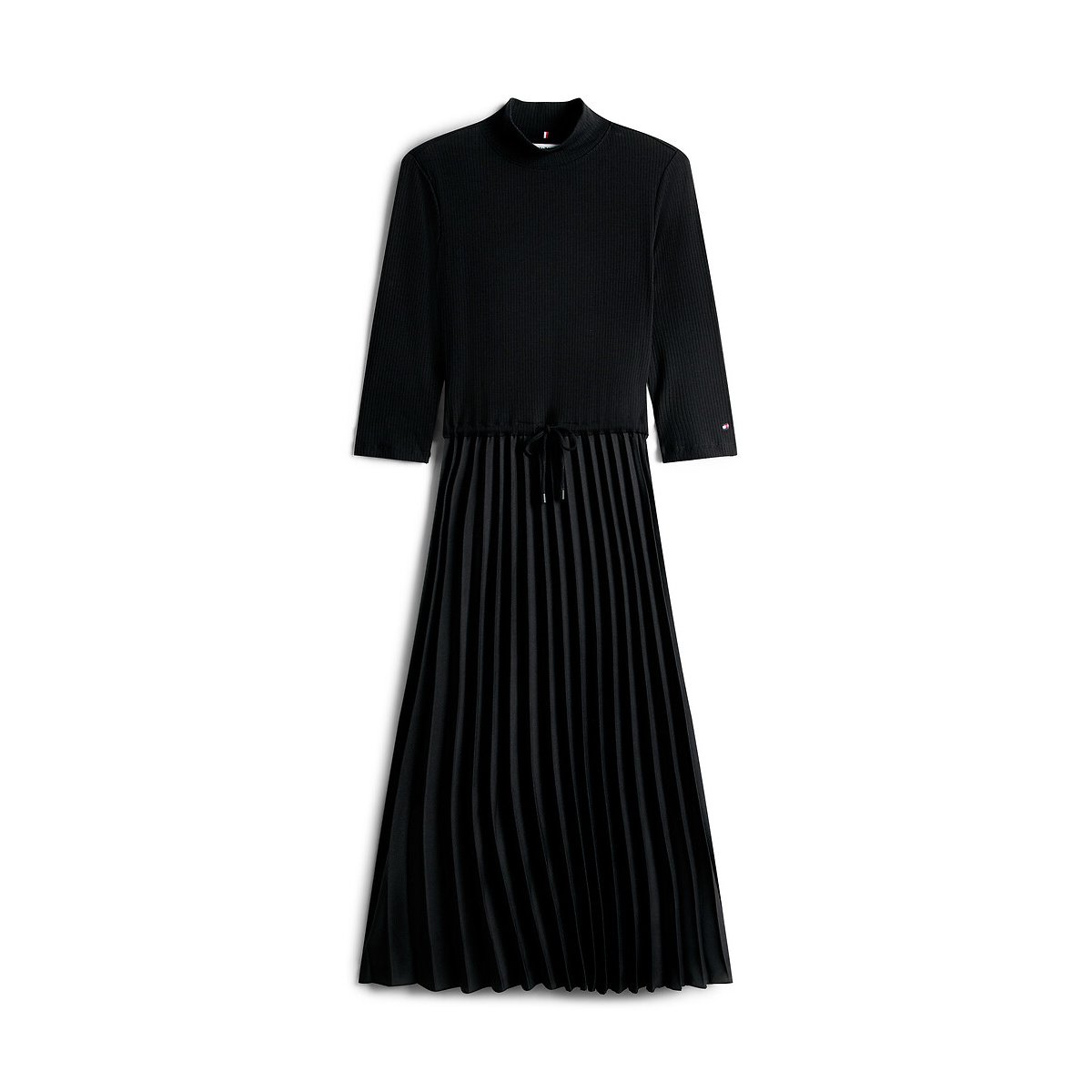 Abito longuette con collo alto, plissettato e maniche a 3/4 nero , TOMMY HILFIGER