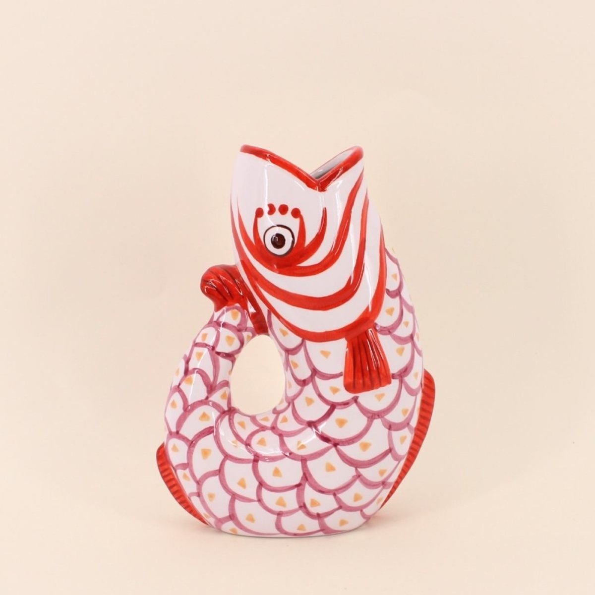 Vase forme poisson en dolomite, H25cm rouge, KERSTEN