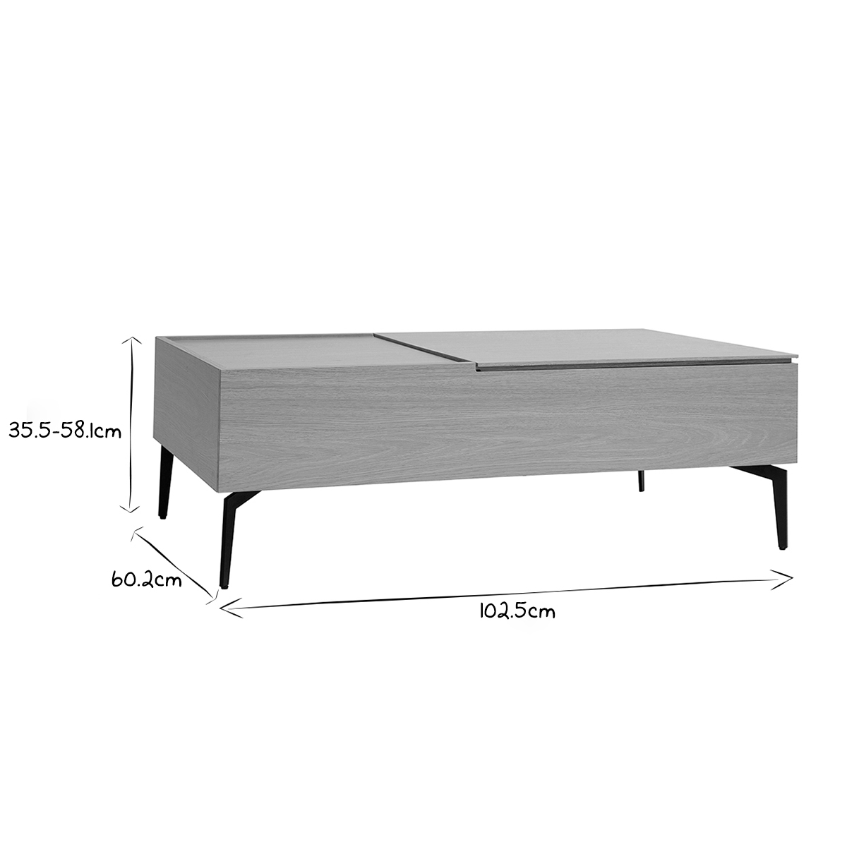 Table basse relevable rectangulaire bois clair finition chêne et métal noir L103 cm SEDA naturel, MILIBOO