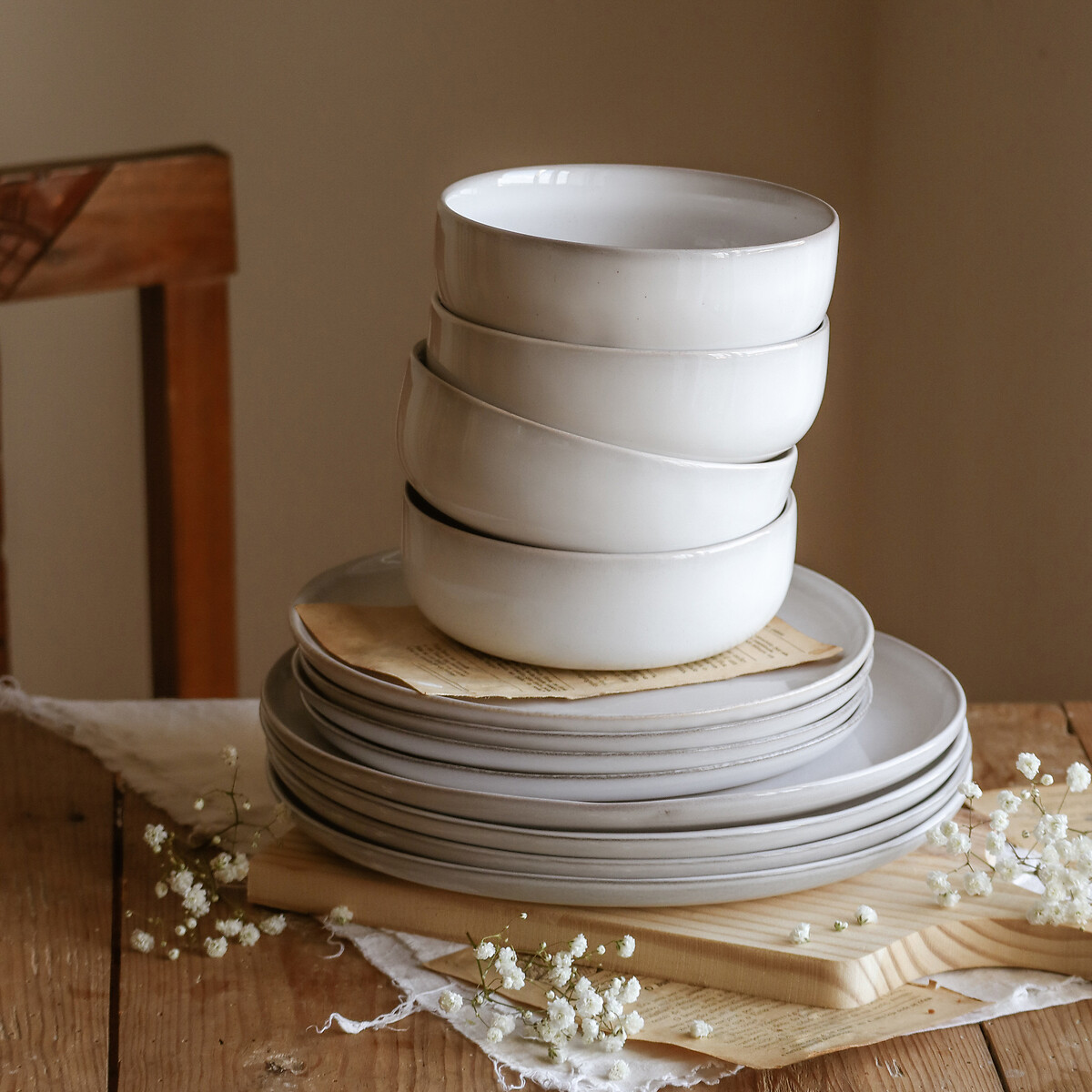 Conjunto de refeição 12 peças, NOSSE CERAMIC cinza-claro, NOSSE CERAMIC